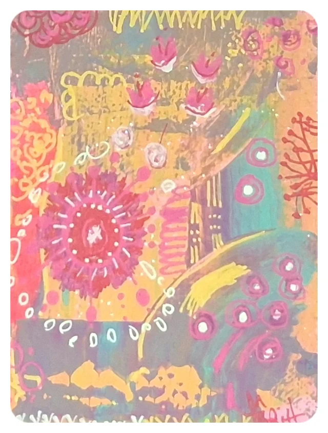 Hand-painted yellow and pink flower sticker